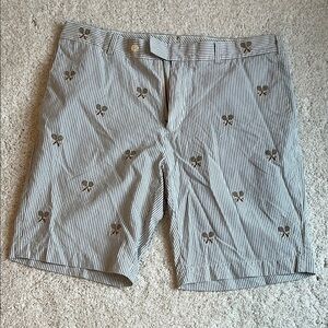 Striped Gray Shorts with Embroidered Design